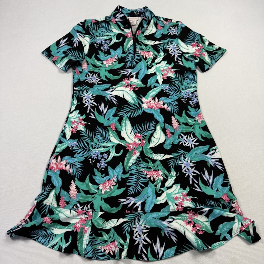 Tommy Bahama Golf 1/4 Zip Hawaiian Floral Dress Tropical Multicolor Women Medium